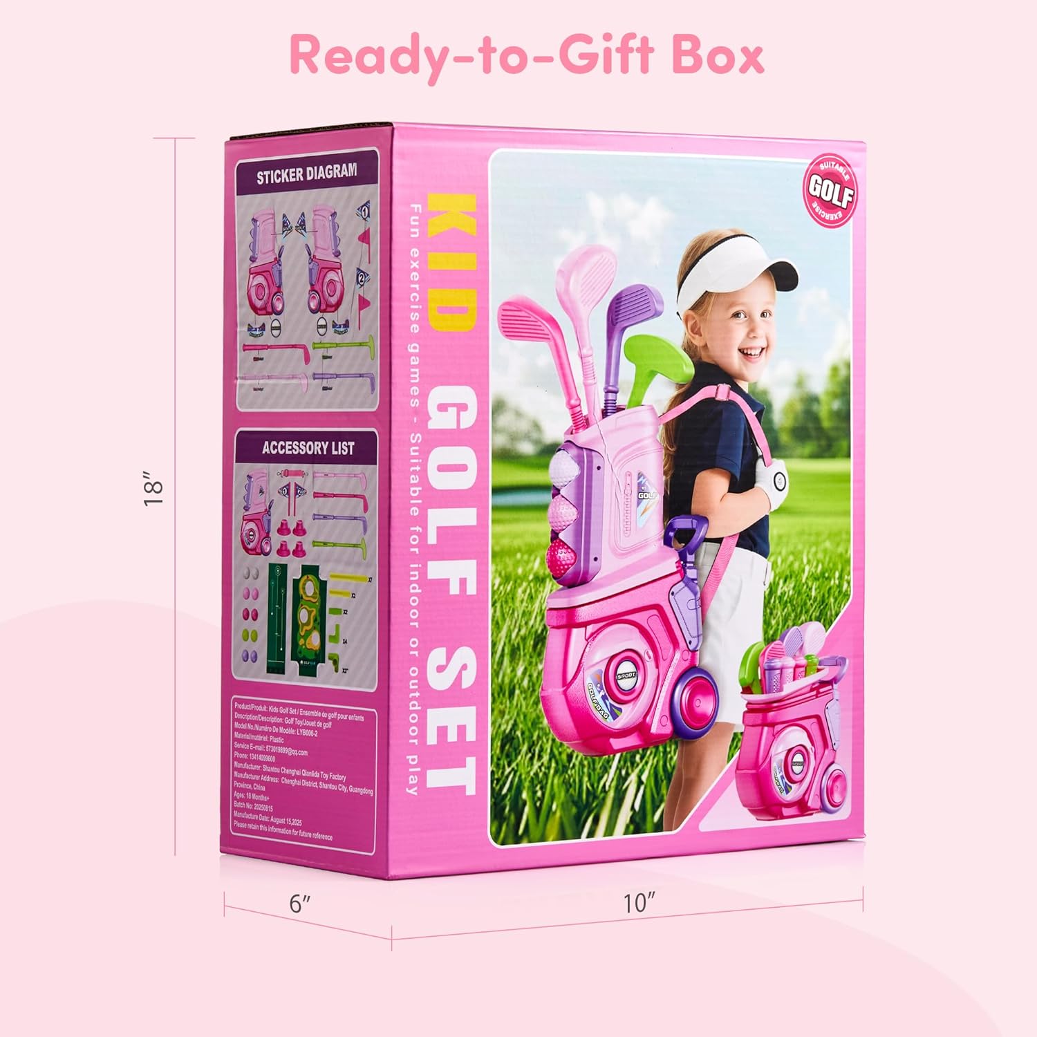 PJG Toddler Golf Set with Mat & Cornhole Board Ages 1 2 3 4 5 Years Old, Plastic Kids Golf Clubs 3-5 with 4 Golf Clubs and 10 Balls, Golf Toy with Cart for Boys and Girls Birthday (Pink)