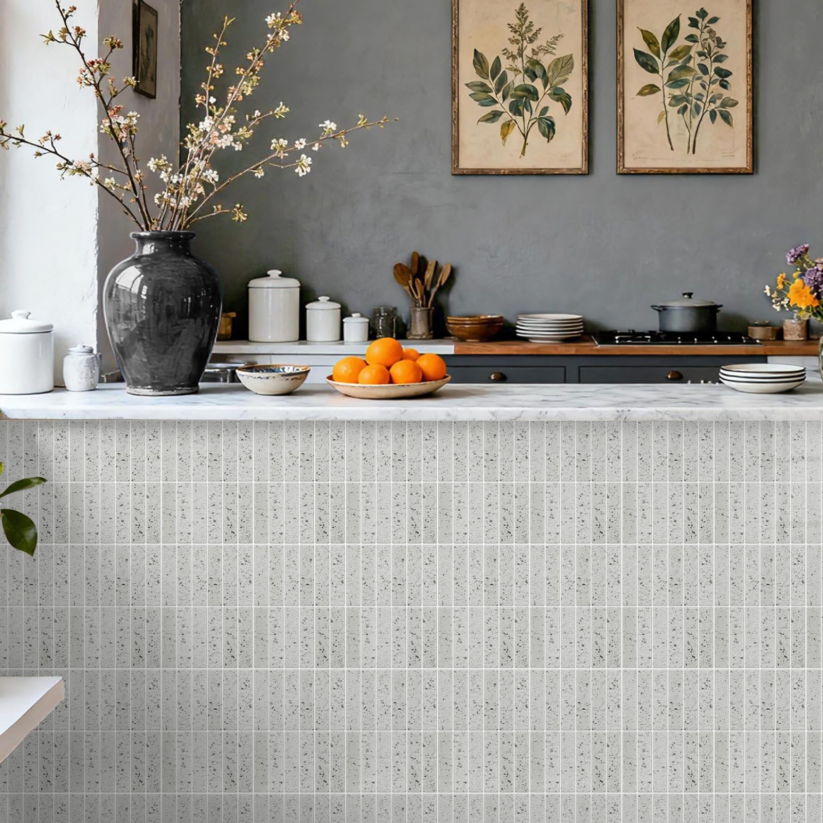 Self Adhesive Wall Tiles Pure Gray Marble Stick on Thicker Peel and Backsplash for Kitchen Bathroom Tile Stickers