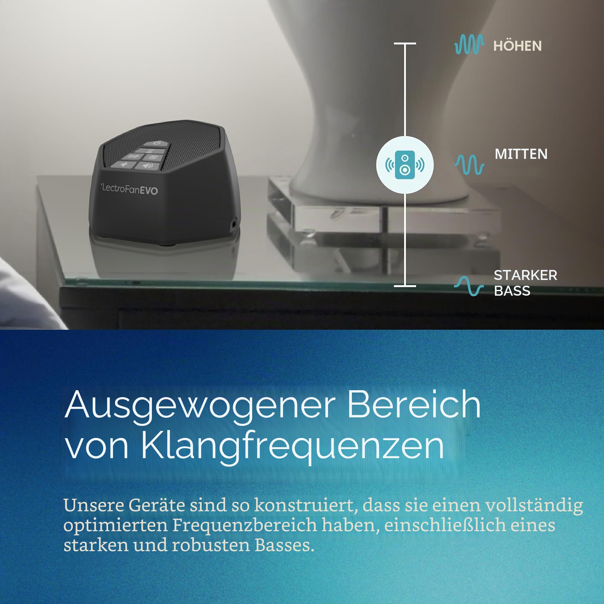 LectroFan Evo White Noise Sound Maschine weißes Rauschen mit 22 einzigartigen Lüfter ohne Schlingen und White-Noise-Sounds und Sleep-Timer (Schwarz)