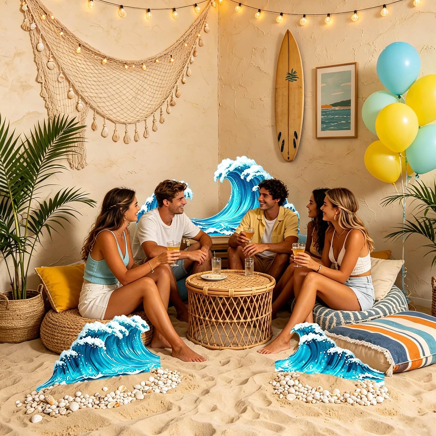 Ocean Wave Cardboard Stand Ups Decor, Ocean Themed Party Supplies Beach Coastal Party Decor, Summer Home Beach Room Island Under The Sea Classroom Ocean Decor Props