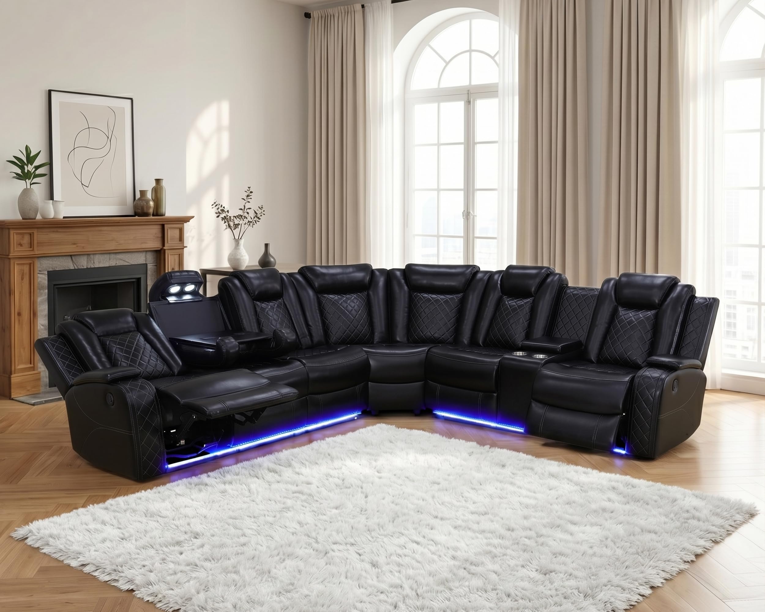 Ocstta Power Recliner Sectional with LED Lighting Black