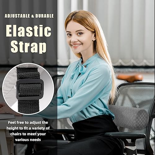Miniatura 5 de Almohada de espuma con soporte lumbar para soporte de espalda, cojín de apoyo lumbar con funda de almohada y correa ajustable para oficina, silla de