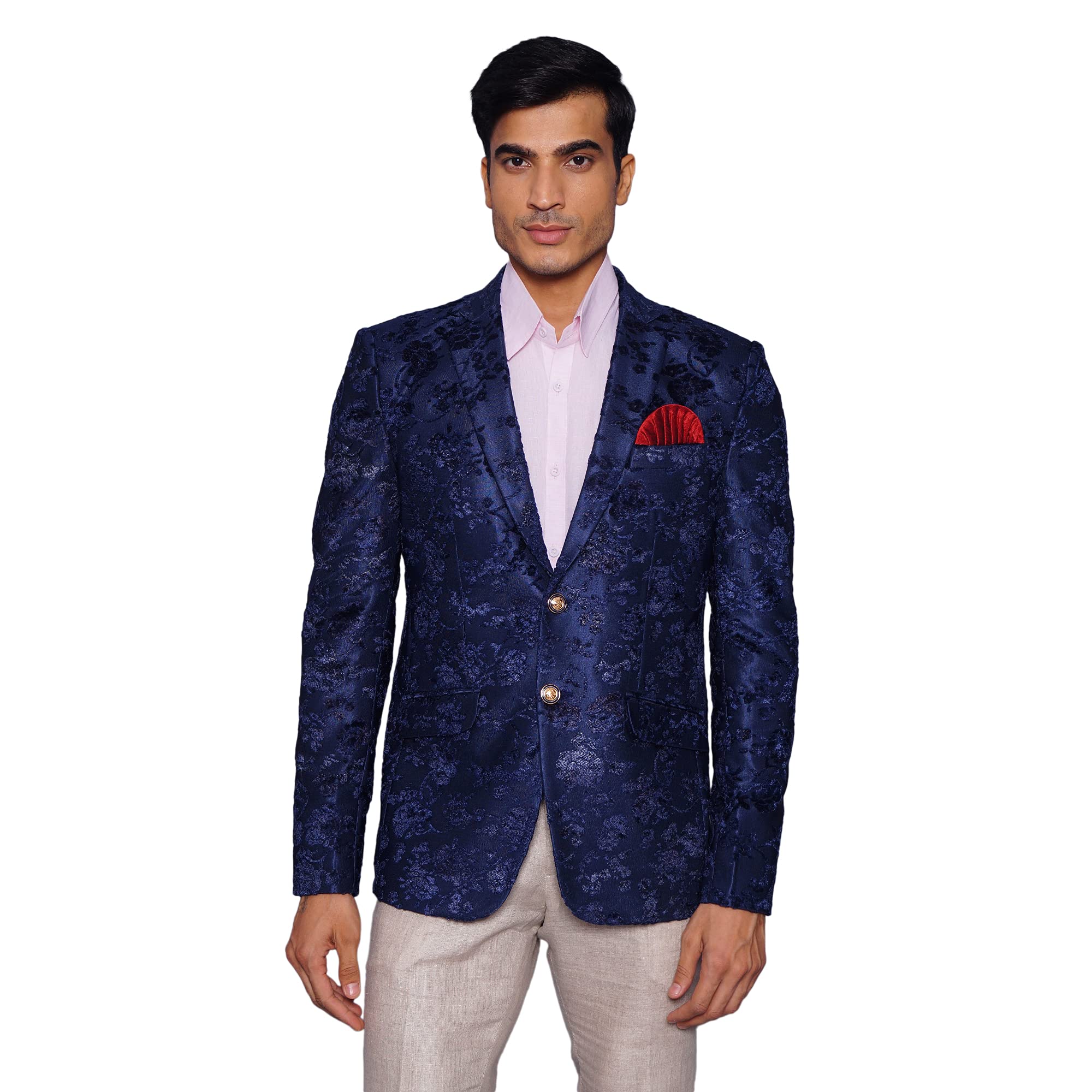 WINTAGEMen's Emroidered Velvet Green Blazer
