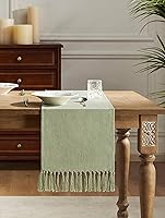 Vista 85 de ZeeMart Light Grey Table Runners 108 Inches Long, Burlap Linen Style Rustic Farmhouse Table Runner, Long Boho Dining Table Runner, 13x108 Inches