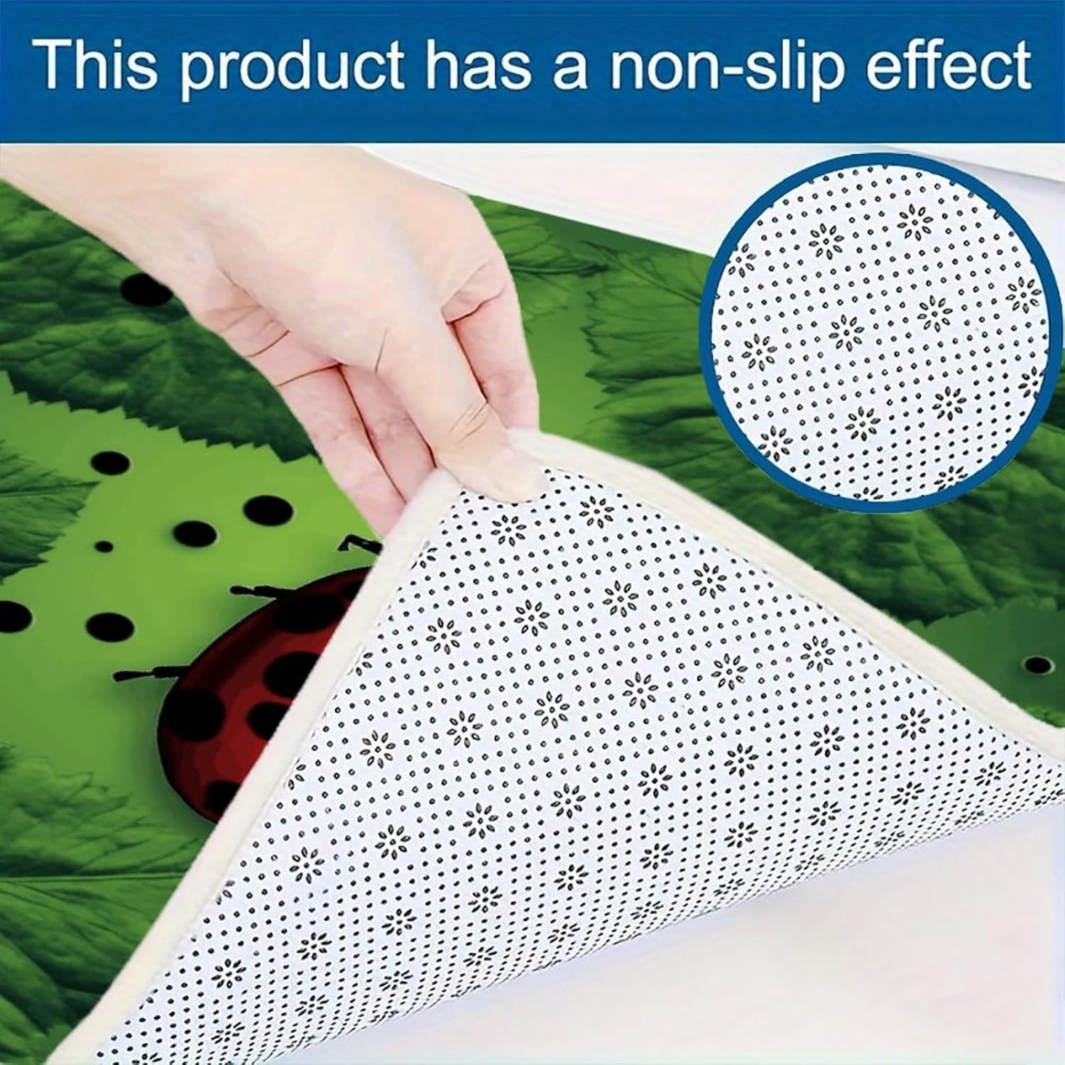 Green Leaf Ladybug Kitchen Mats with 2PCS Non-Slip Washable,Kitchen Rug Heavy Duty Durable, Floor Mats for Kitchen,Office,Sink,Laundry
