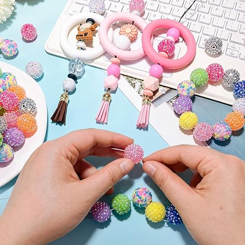 Miniatura 5 de CREATZONE 40 cuentas de bola de goma de mascar de diamantes de imitación de 0.787 pulgadas, 10 colores, cuentas redondas de bola de disco de resina,