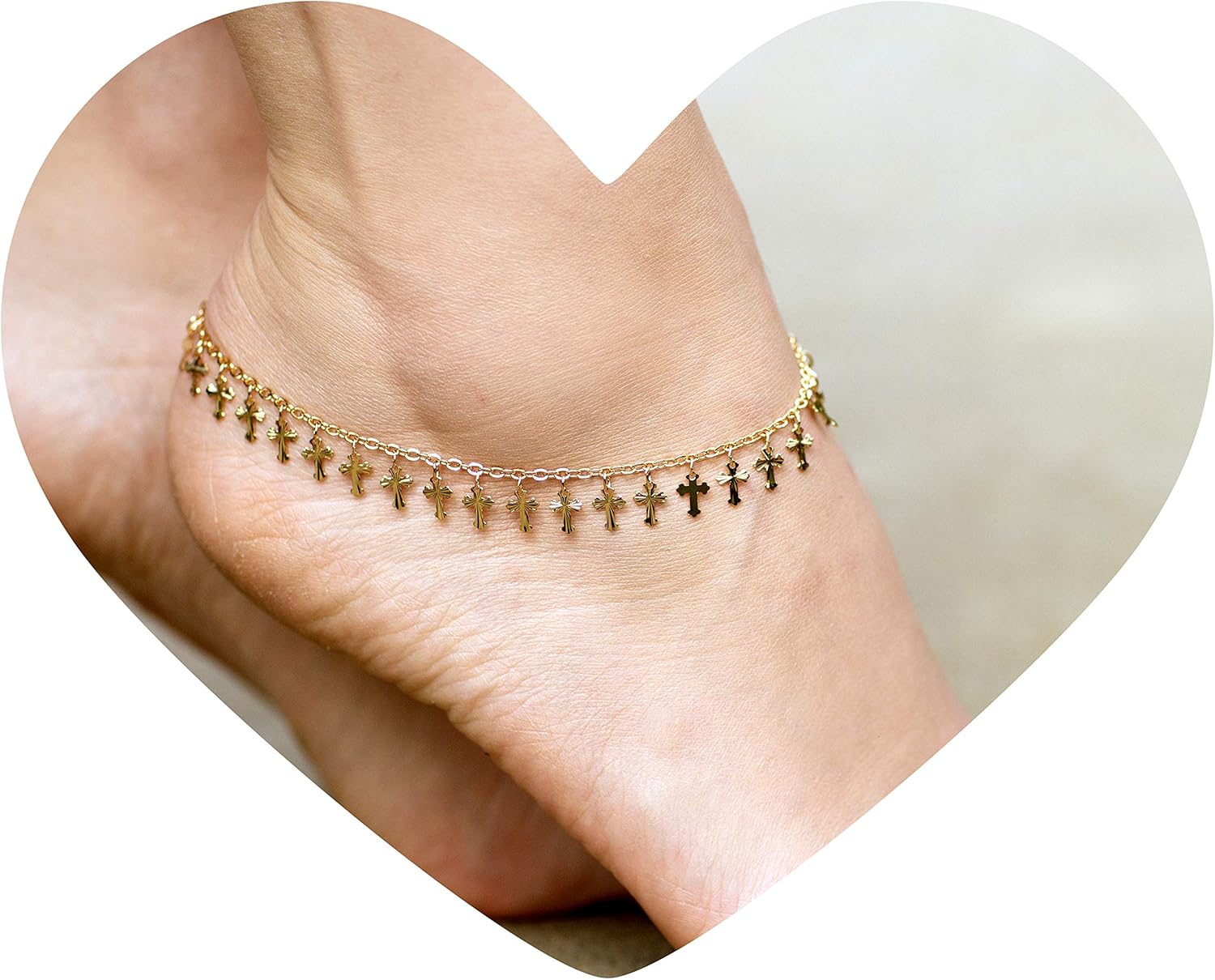 LIFETIME JEWELRY Womens Gold Anklet Dangling Crosses Ankle Bracelet 24k Real Gold Plated