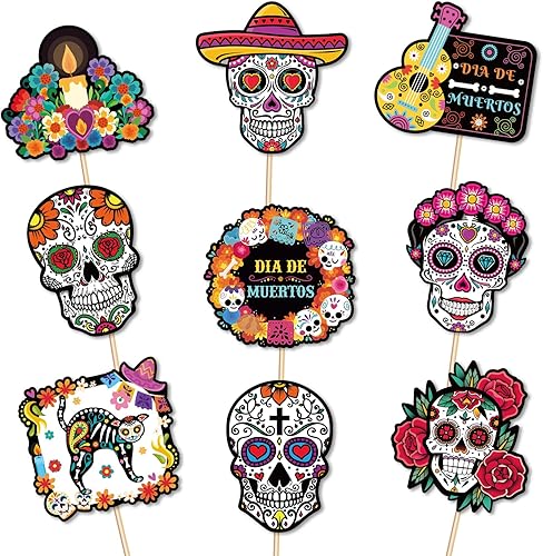 144 palillos de dientes del Día de los Muertos para cupcakes Calavera de azúcar para Halloween, cóctel, aperitivo, decoración de pasteles,