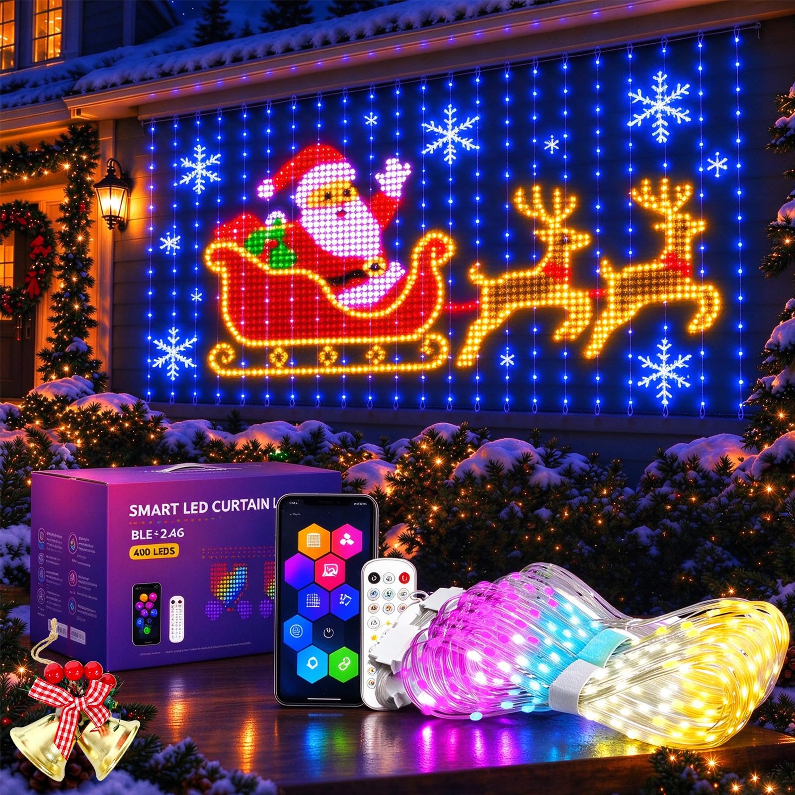 Tenda LED Smart Natale, La Tenda Luminosa Che Disegna Il Tuo Natale (2*2m)