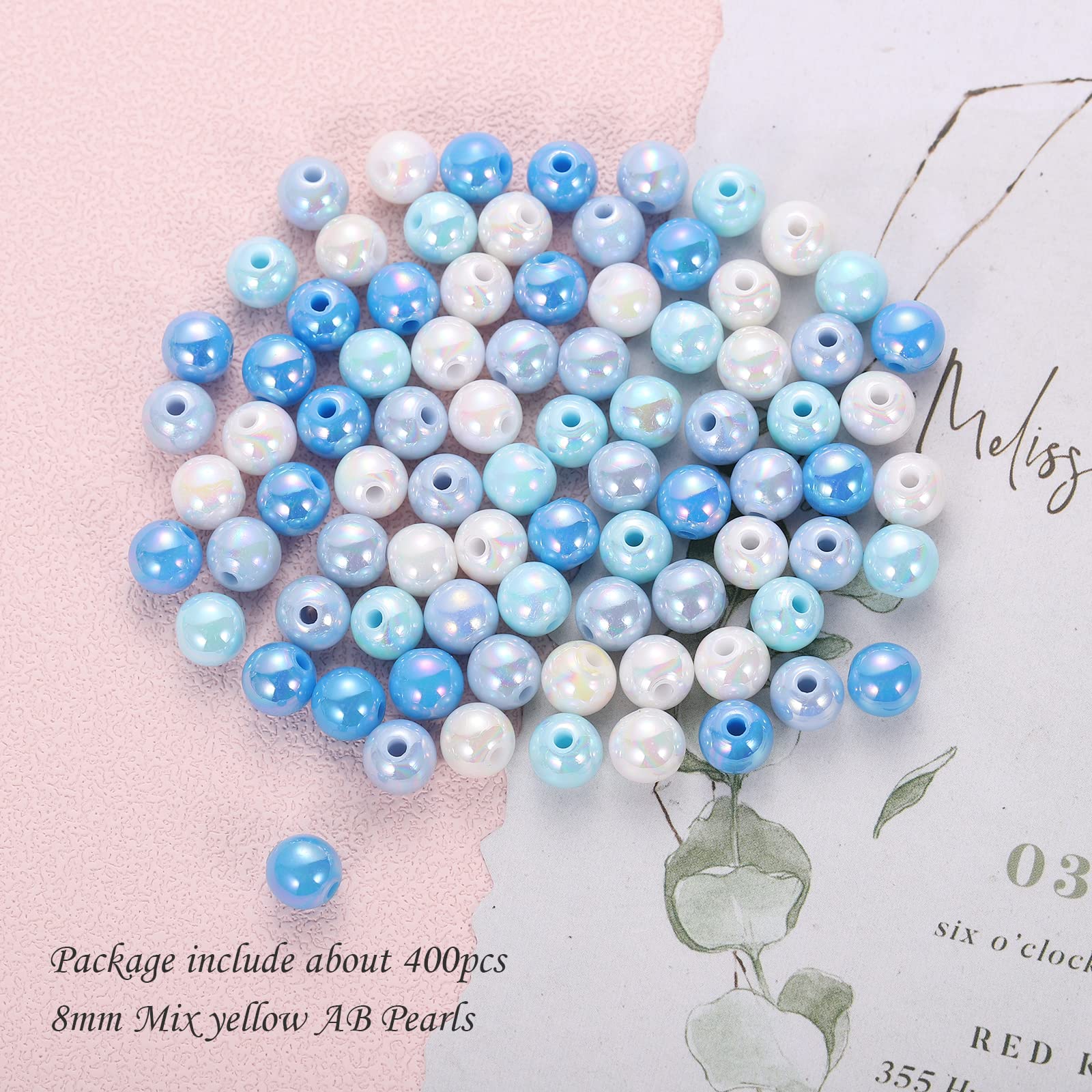 BEEFLYING 400 Mixed Color 8mm Round Imitation Pearl Beads DIY ABS Plastic Loose Spacer Beads for Jewelry Bracelets Necklaces Keychain Phone Lanyard Making (Blue) - Image 2