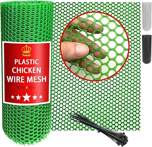Miniatura 1 de Malla de alambre de pollo de plástico con bridas de cremallera, malla de alambre de pollo de 1.3 x 10 pies para jardinería, cercado de aves de