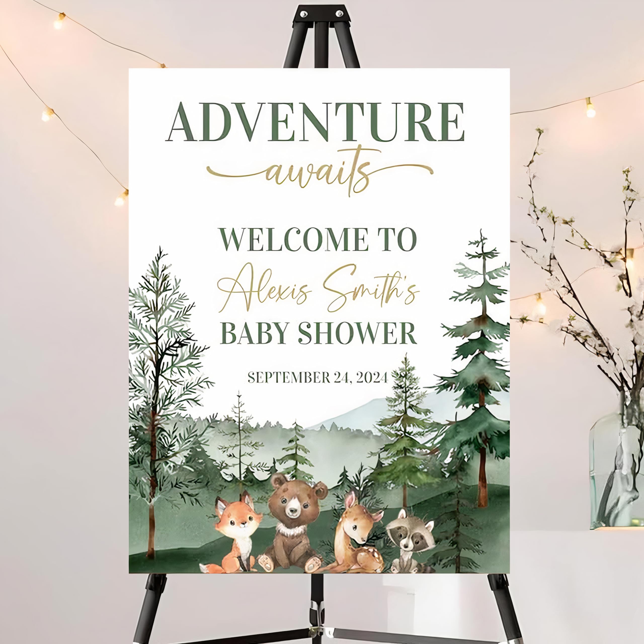 Adventure Woodland Baby Shower Welcome Sign - Custom Poster, Banner, and Decor for Boy's Celebration