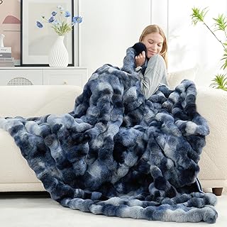Cozy Bliss Faux Fur Throw Blanket for Couch, Fuzzy Soft Plush Thick Bubb...