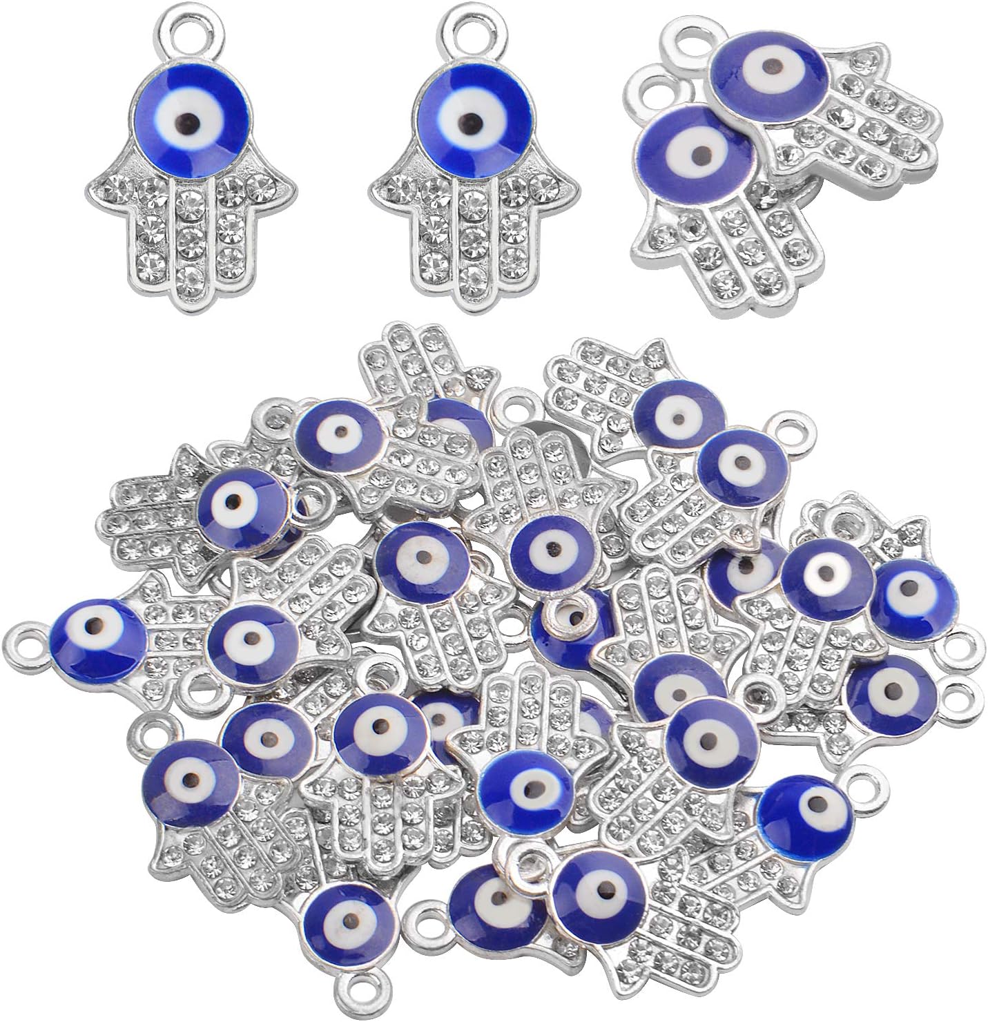 Aylifu Hamsa Hand Beads Frame Charms, Hamsa Evil Eye Pendant Hand of Fatima Symbol Charms for DIY Necklace Bracelet