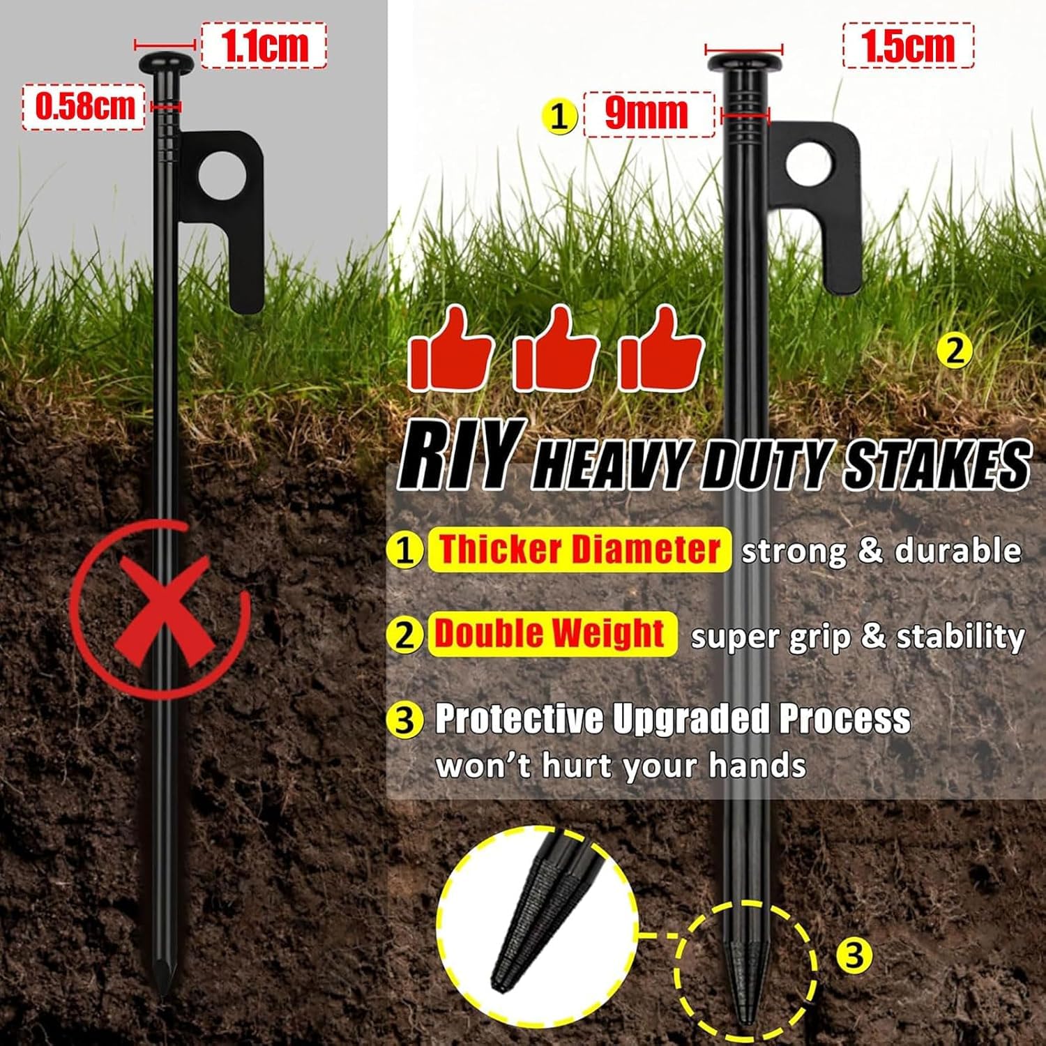 Zestaw śledzi do namiotu, 8 sztuk, kotwa gruntowa z haczykami, 30 cm, Heavy Duty, kotwa do podłoża, na kemping, do namiotu, śledzie, stalowe śledzie do ogrodu, pawilonu i włókniny przeciw chwastom