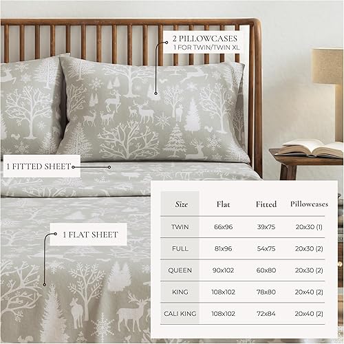 Miniatura 3 de Great Bay Home - Juego de sábanas de franela tamaño individual - 100% algodón turco, de doble cepillado, con estampado de cabaña - Juego de cama