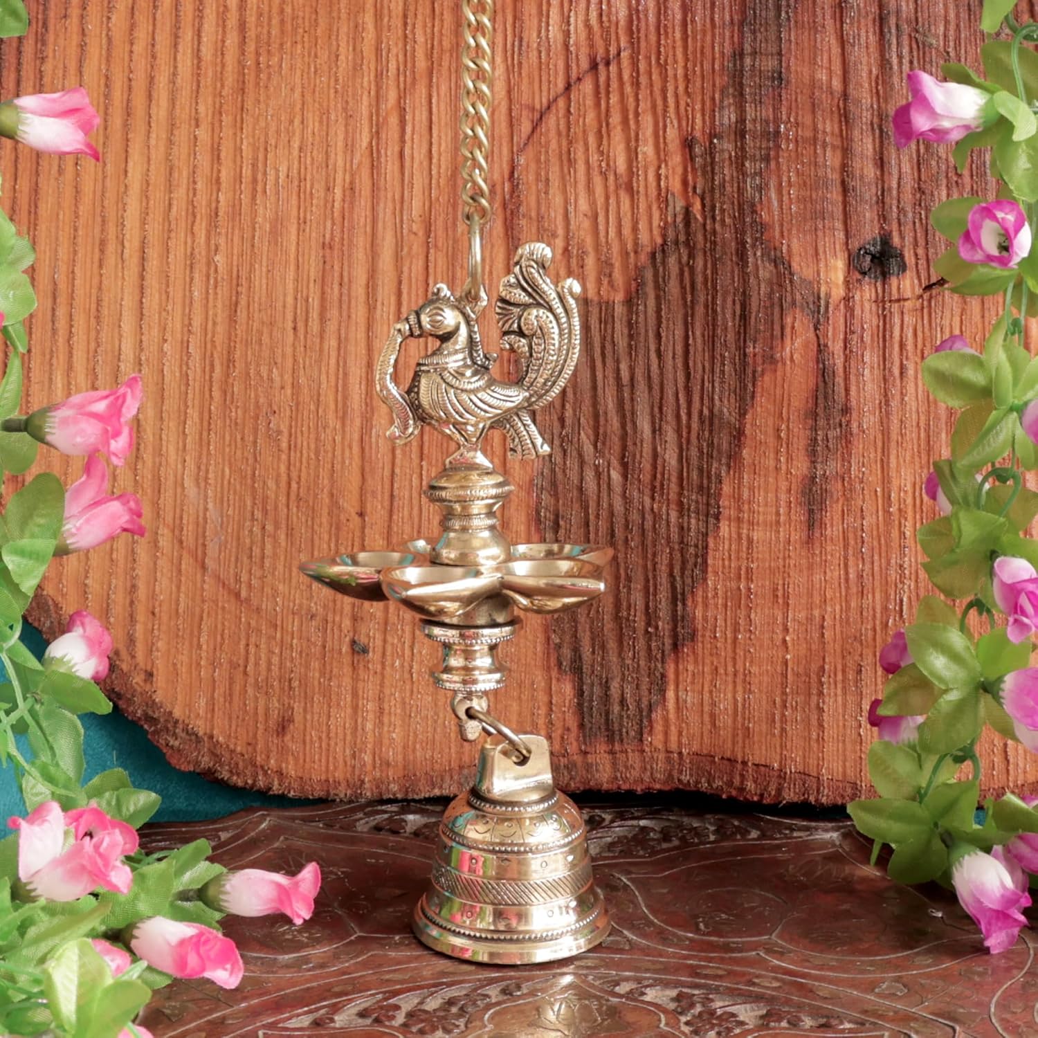 Brass Peacock Hanging Diya 30 Inch Antique Finish Traditional Oil Lamp for Home Temple Mandir Entrance Diwali Decoration 1 Piece