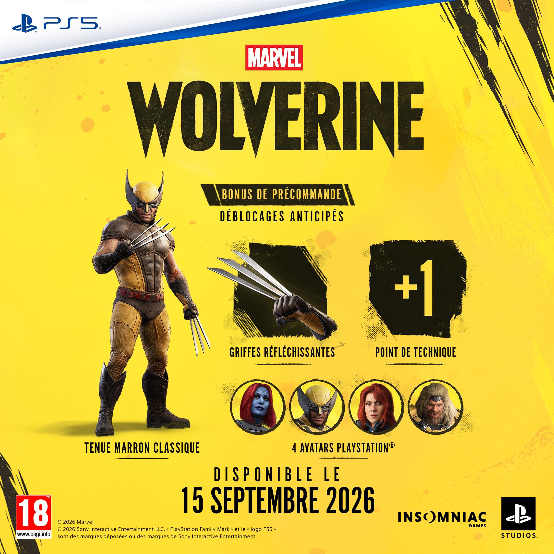 Sony, Marvel's Wolverine, Édition Standard, Version Physique avec CD, En Français, Un joueur, Pour PlayStation 5 et PS5 PRO