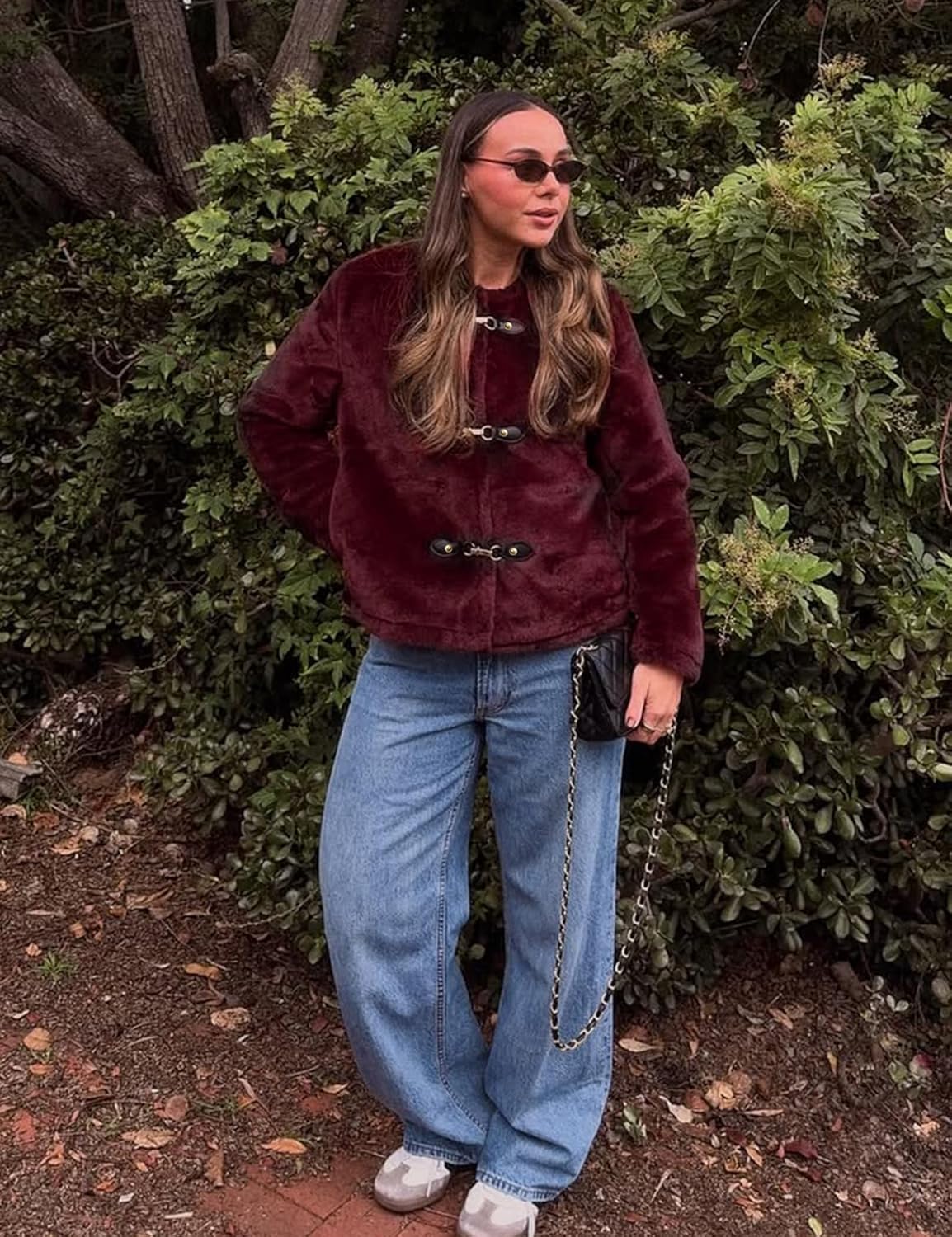 Yimoon Womens Faux Fur Coat Cropped Fluffy Fur Jacket Metal Buckle Warm Furry Short Coat - Image 5