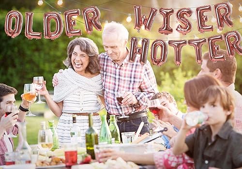 Miniatura 3 de Older Wiser Hotter - Globos de papel de aluminio con letras divertidas para decoraciones de cumpleaños para mujeres y hombres, suministros para