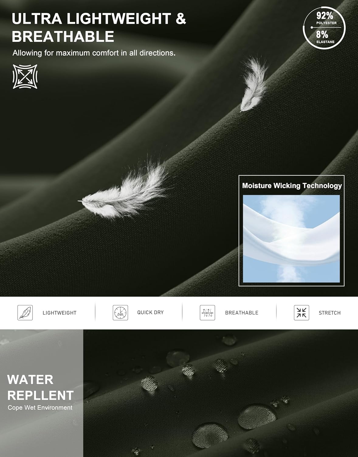 G Gradual Men's Shorts Lightweight Athletic Shorts Army Green - Image 5