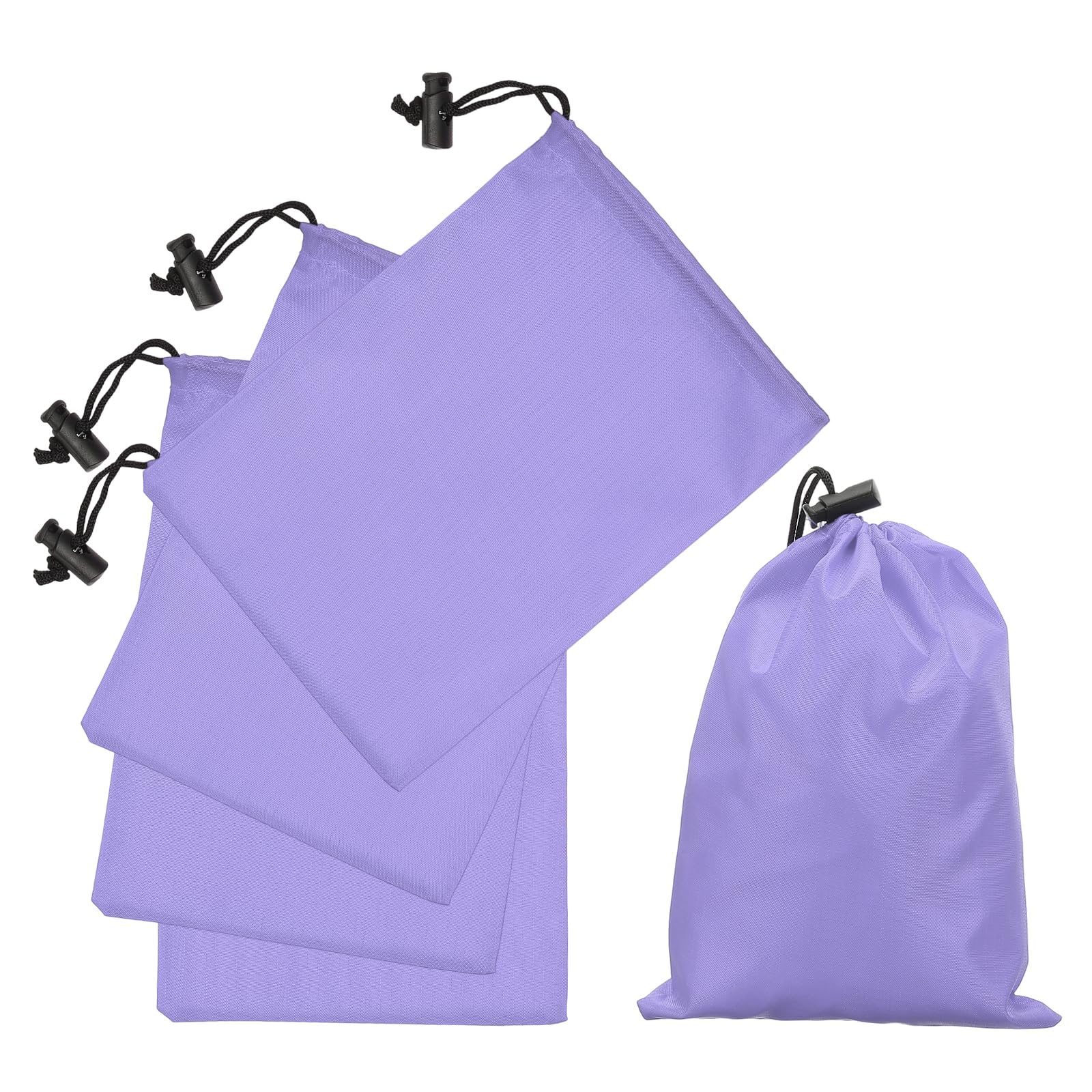 sourcing map 5Pcs 210D Polyester Drawstring Bag with Toggle, 6 x 8 Inch Waterproof Travel Storage Bag Foldable Stuff Sack Cinch Sack for Gym Travel Clothes Organizer, Light Purple