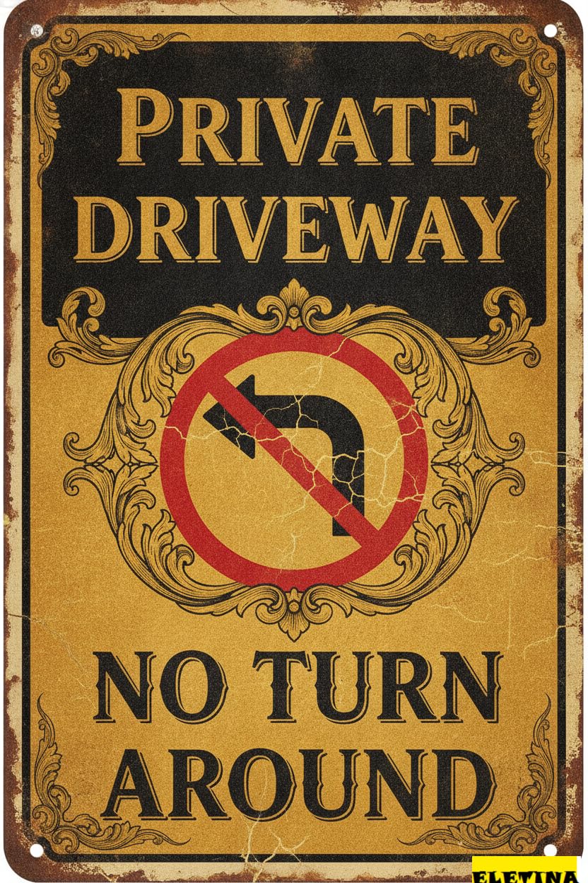 Private Driveway No Turn Around Tin Sign, 8x12 Inch Decor