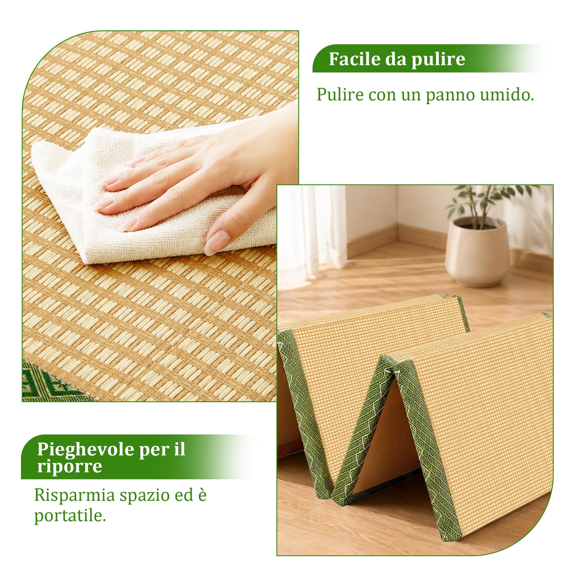 Tatami 100x200cm In Fibra Di Cocco E Rattan – Futon Giapponese Di Alta Qualità Pieghevole, Antiscivolo A 4 Strati Traspirante Antimacchia – Perfetto Per Meditazione Yogaripososoggiorno E Letto Ospiti