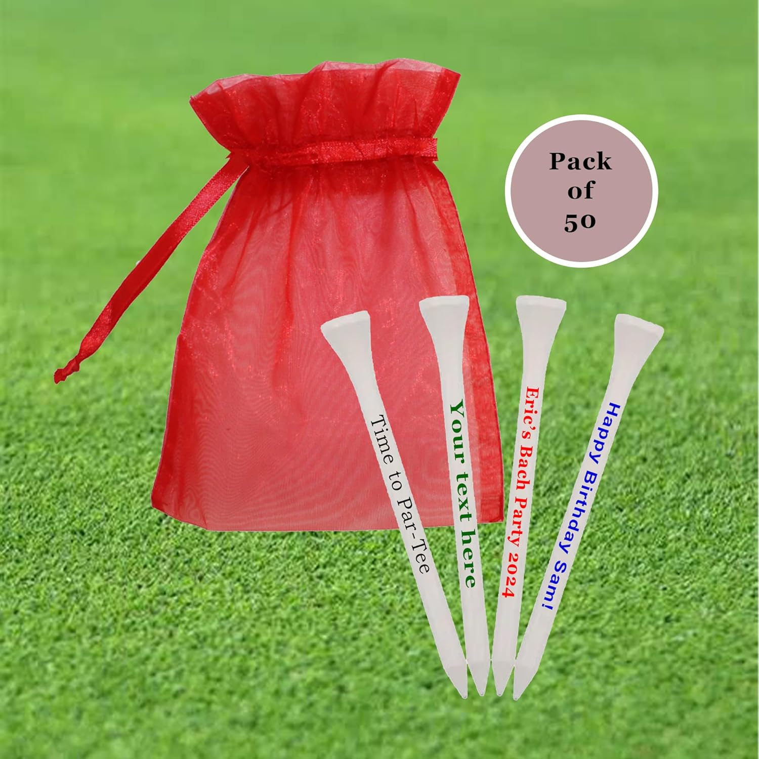 50-Count White Golf Tees with Personalized 2 3/4" Imprint for Your Signature Swing
