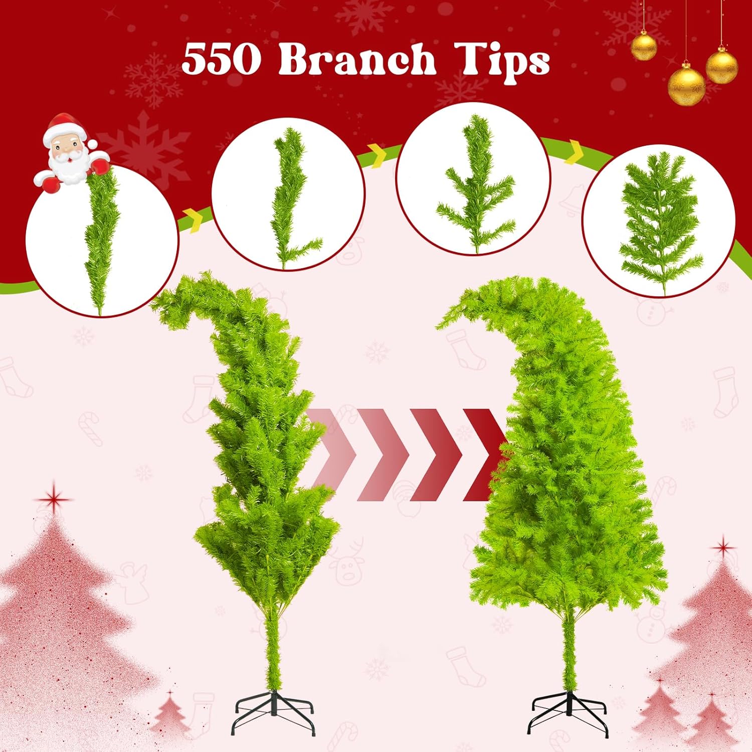 6ft Whimsical Christmas Tree, Bendable with LED Lighted Unique Holiday Tree for Indoor Outdoor Home Decor