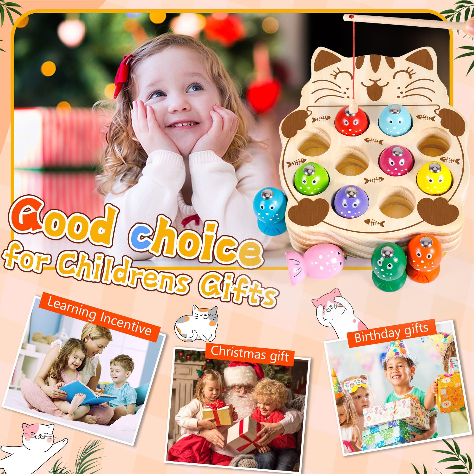 Giochi in Legno Pesca per Bambini,Giochi Bambini 3 Anni,Giochi Montessori,Giochi di Pescas per Bambini, Pesca Pesciolini Gioco Magnetico,Giochi Educativi Bambini per 3 4 5 Anni