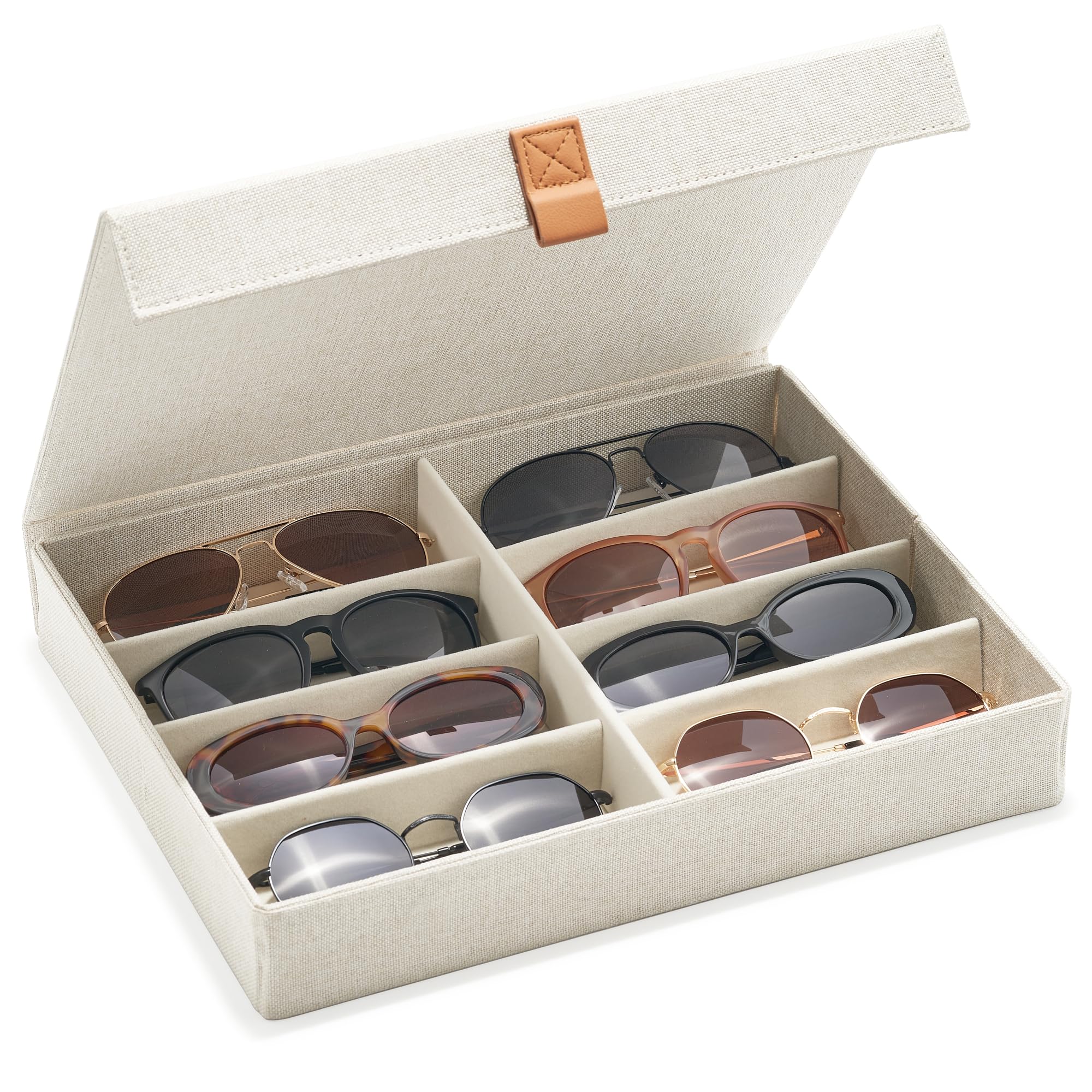 ZICOTO Beautiful Sunglass Storage Organizer For 8 Pairs - Stylish Case/Holder Displays Your Glasses And Protects From Dust