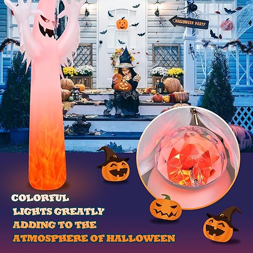 Miniatura 3 de Tangkula Fantasma inflable de Halloween de 6 pies con calabaza, fantasma inflable con soplador y luces LED, decoraciones de Halloween fantasma