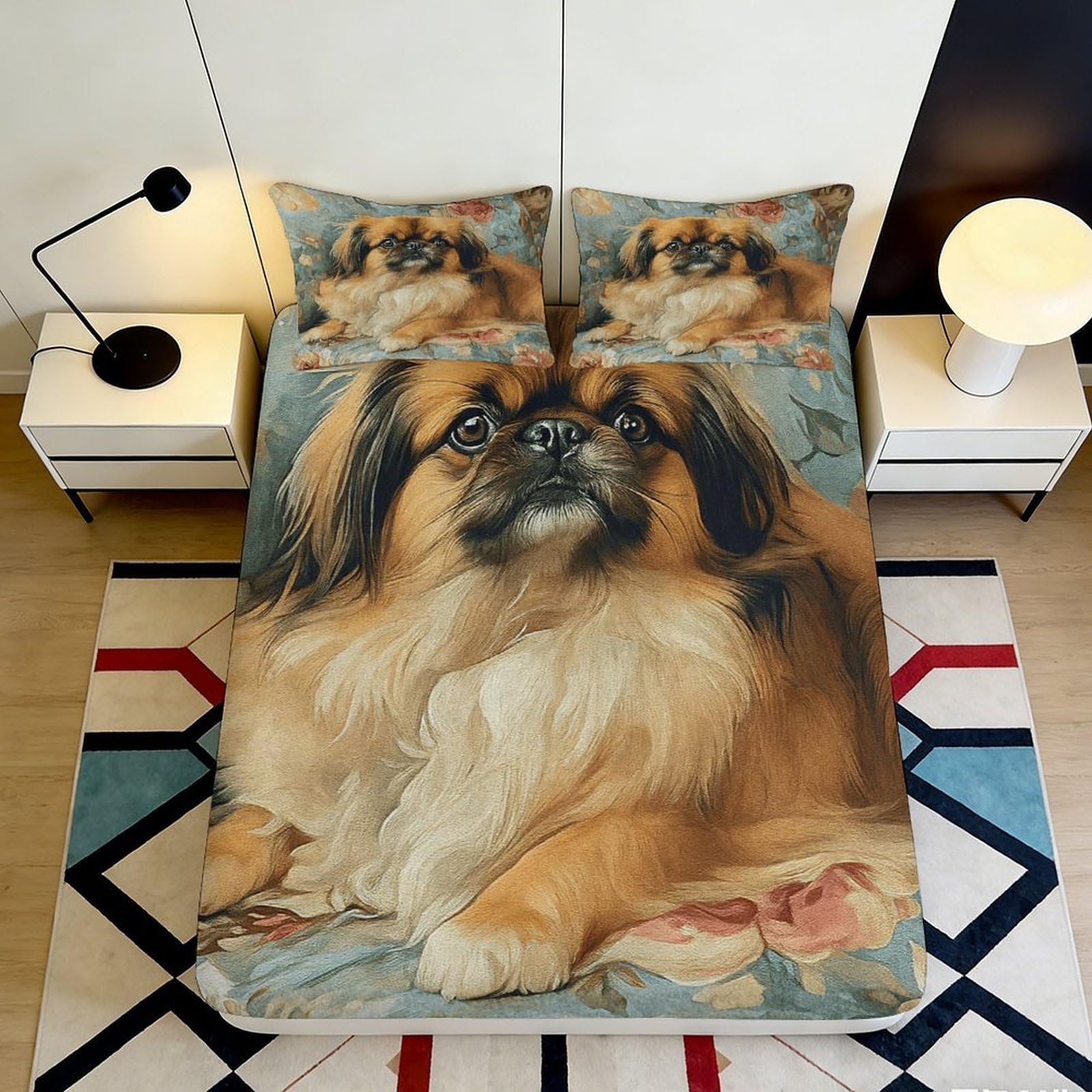 K1r3d9e5 Style-3 3D Printed Pekingese Dog Fitted Sheet Microfiber Soft Brown Fluffy Puppy Mattress Cover For Bedroom Dorm Decor 90X200x25cm