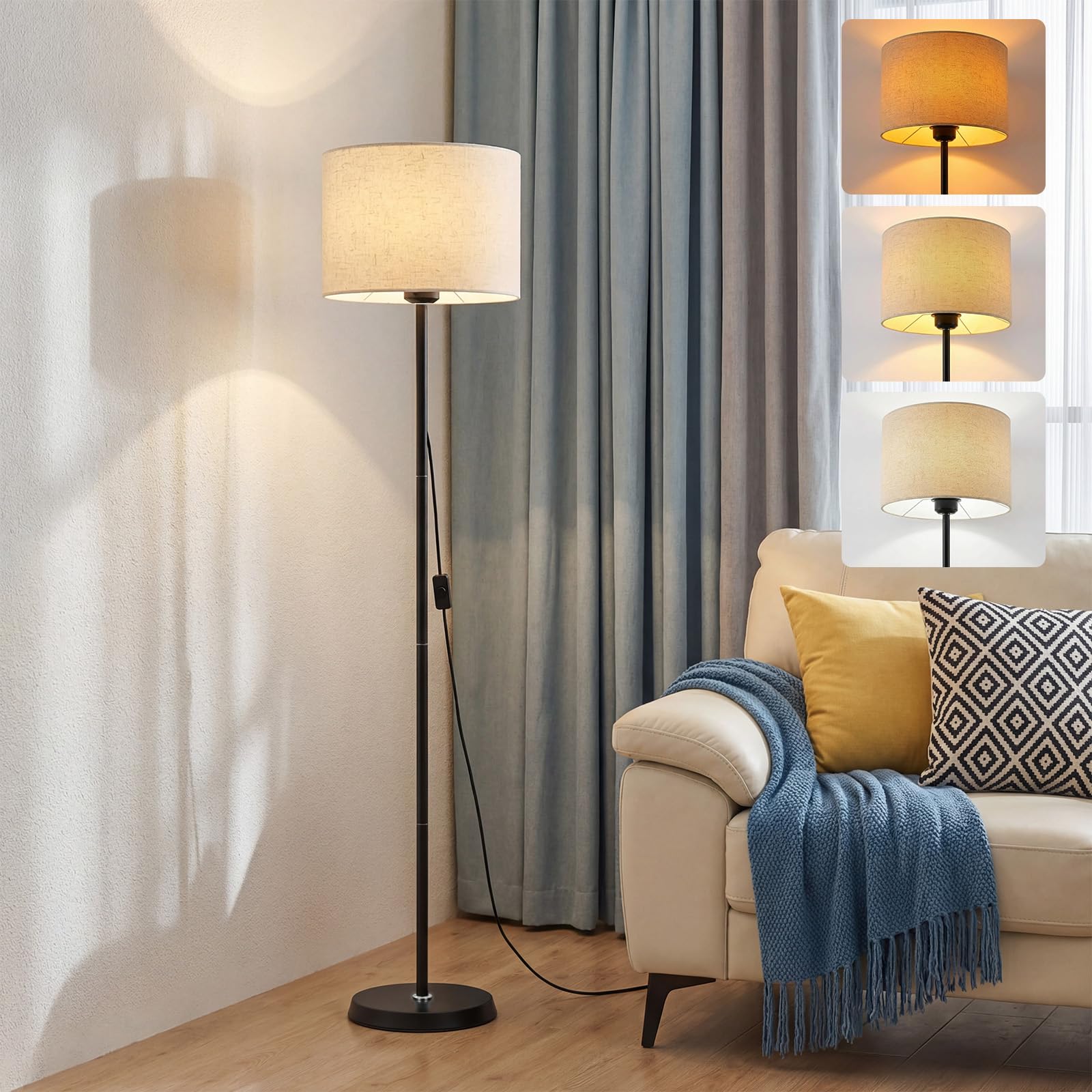 Seruno X Floor Lamps for Living Room, 120 cm Modern Floor Lamp with 3 Adjustable Color Temperatures, Standing Lamp for Living Room Bedroom Office, 9W Bulb Included