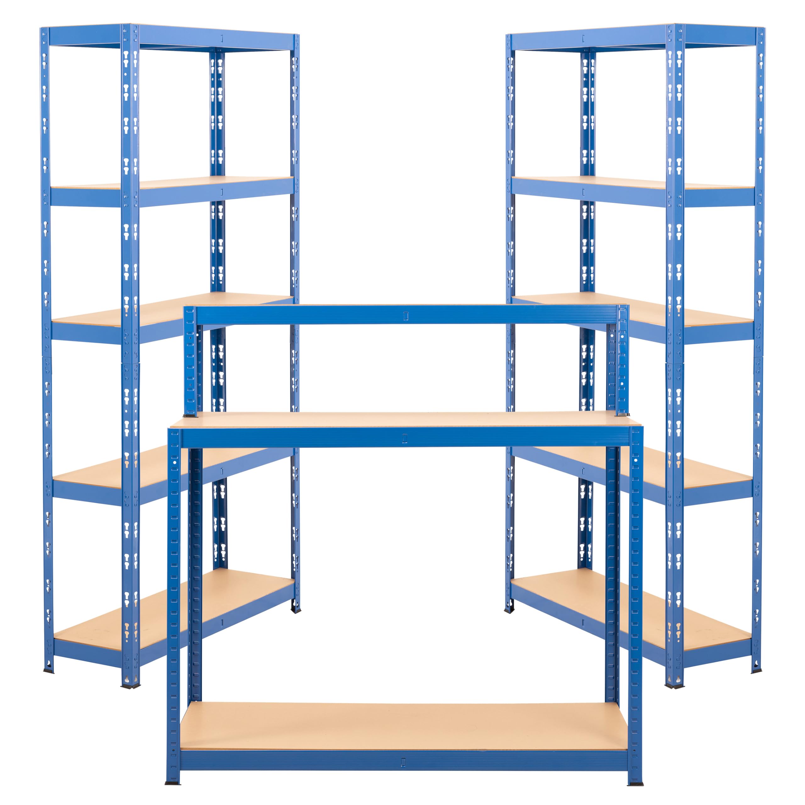 BiGDUG Garage Storage Kit - 2x Shelving Unit & Workstation - 5 Tier Shelves 150kg UDL 1780H x 900W x 300D mm - 300kg UDL Workstation - Blue