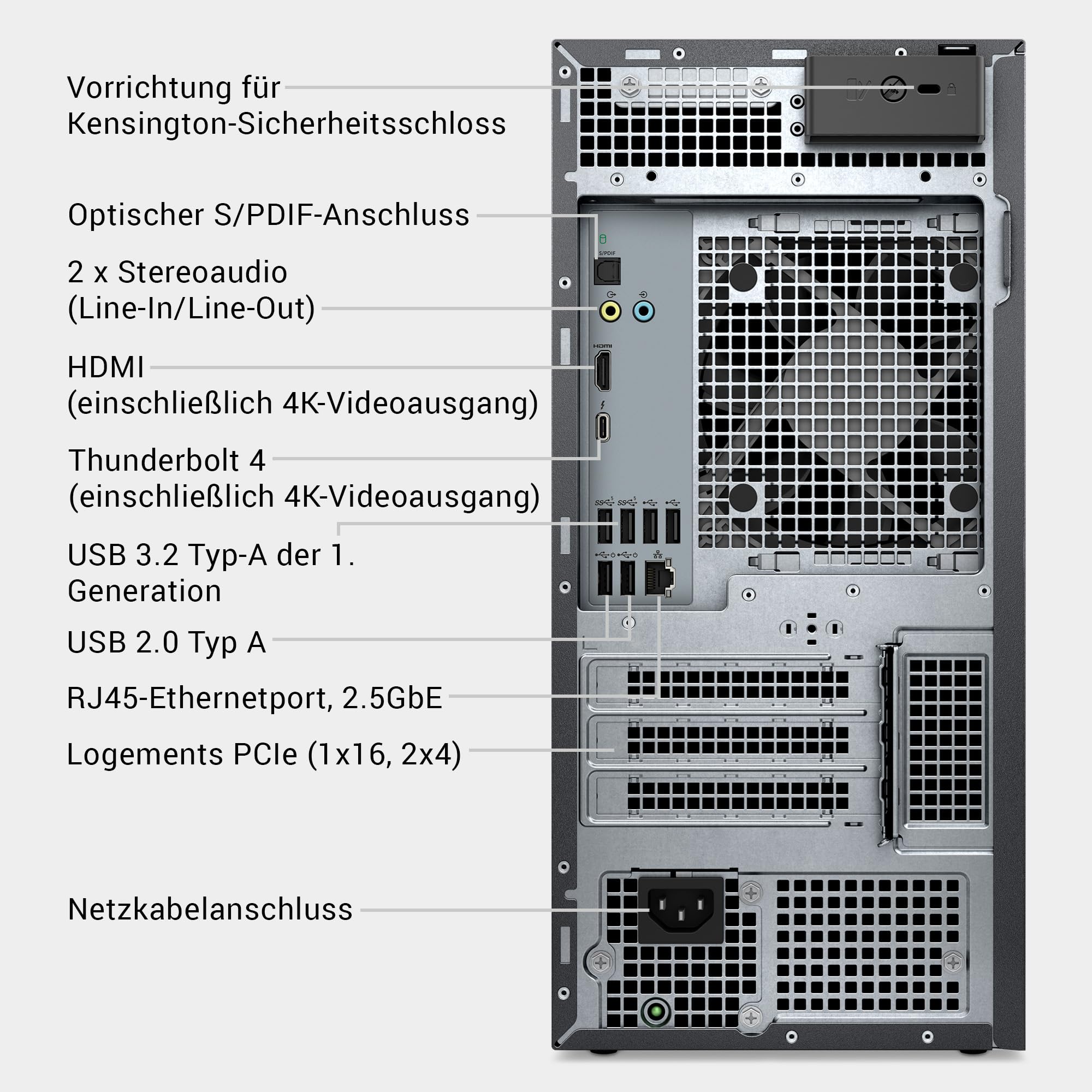 Dell Tower Plus EBT2250 Desktop-PC - Intel Core Ultra 7 Series 2, 16GB RAM, 1TB SSD, NVIDIA GeForce RTX 5060, Wi-Fi 7, HDMI, Thunderbolt 4, McAfee Business Protection 1 Jahr, Windows 11 Pro, Graphit