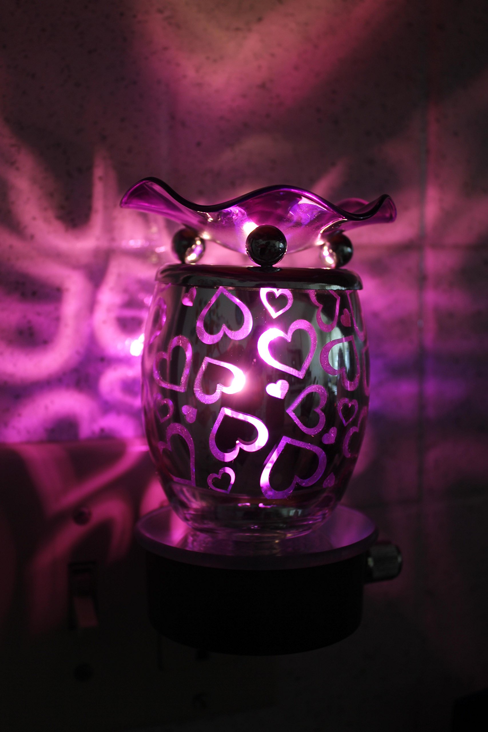 Navillus - Plug In Aroma Lamp night Light - Oval Shape, Purple Hearts design, oil warmer with dimmer in Purple color, Valentones, Anniversary, Mohers Day