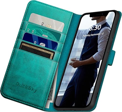 Miniatura 10 de Funda tipo cartera de piel auténtica para iPhone 11 Pro con bloqueo RFID, 4 tarjeteros de crédito. Cuero auténtico. Funda protectora para teléfono