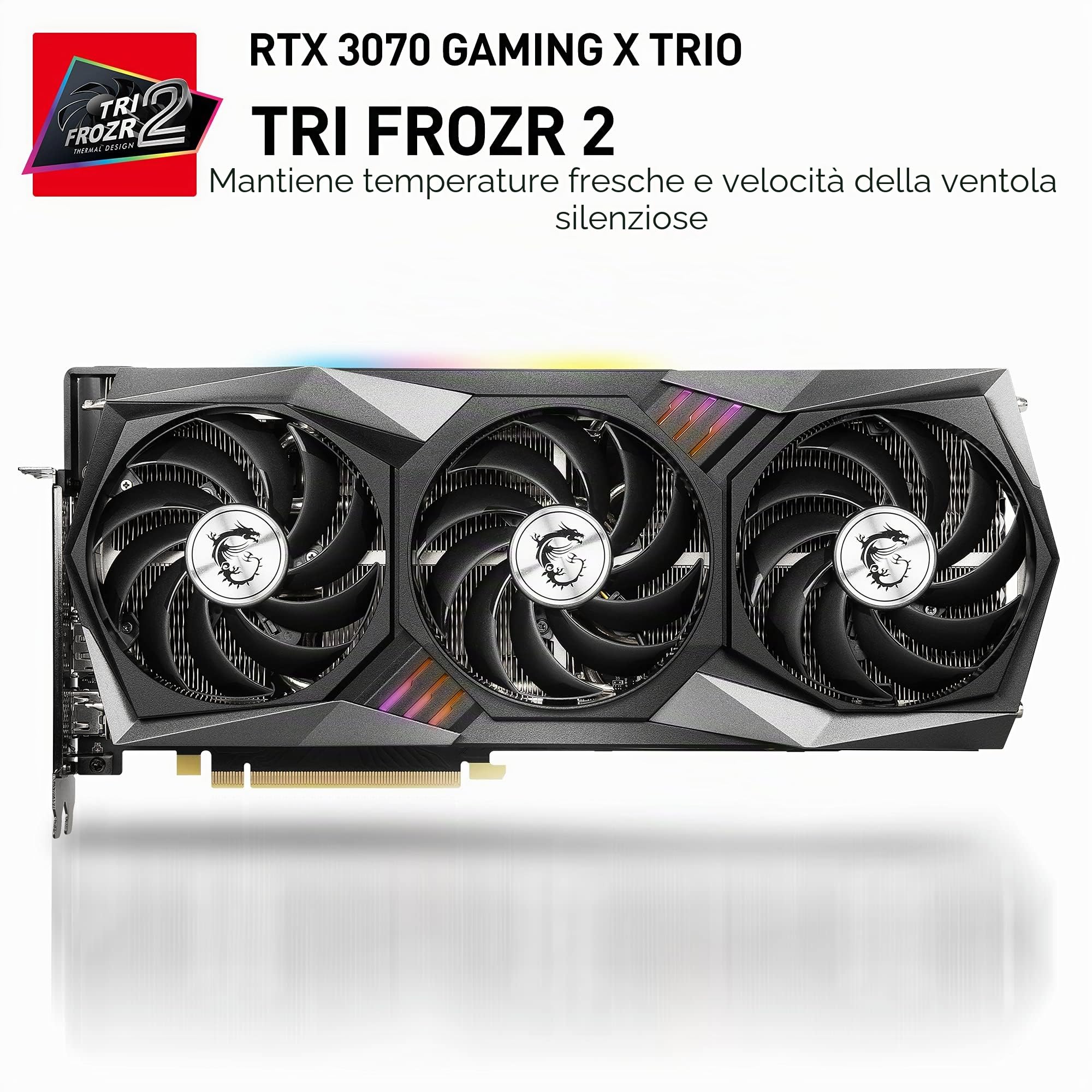 msi GeForce RTX 3070 GAMING X TRIO Scheda Video Gaming TRI FROZR 2, TORX Fan 4.0, 8GB GDDR6, 256 bit, PCI Express Gen 4, DisplayPort v1.4a, HDMI 2.1, Zero Frozr, ideale per 1440p, Ray Tracing