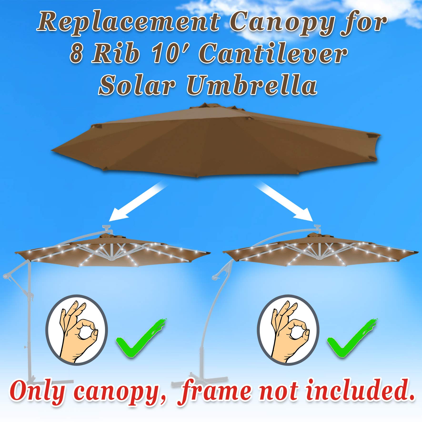 Strong Camel Replacement Canopy Cover for 10' Cantilever Patio Umbrella Offest Parasol Top Cover (Brown)