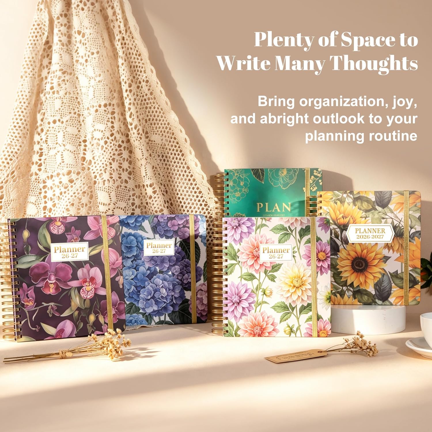 CAGIE 18 Month Planner July 2026 - December 2027, Academic Year Weekly & Monthly Planner with Tabs, 8.3 x 9.3 Floral Hardcover Organizer with 100GSM Thick Paper and Elastic Band for Women School Office