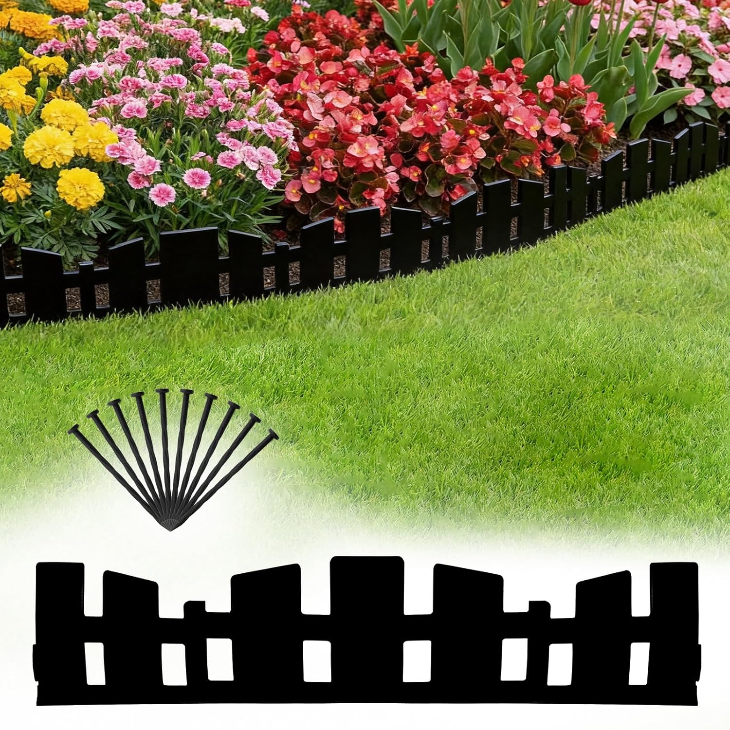 MSISILYDirect 33FT Flexible Garden Edging Border - 4.6" Tall No-Dig Plastic Landscape Edge with 60 Stakes for Lawn Flowerbeds (Black)