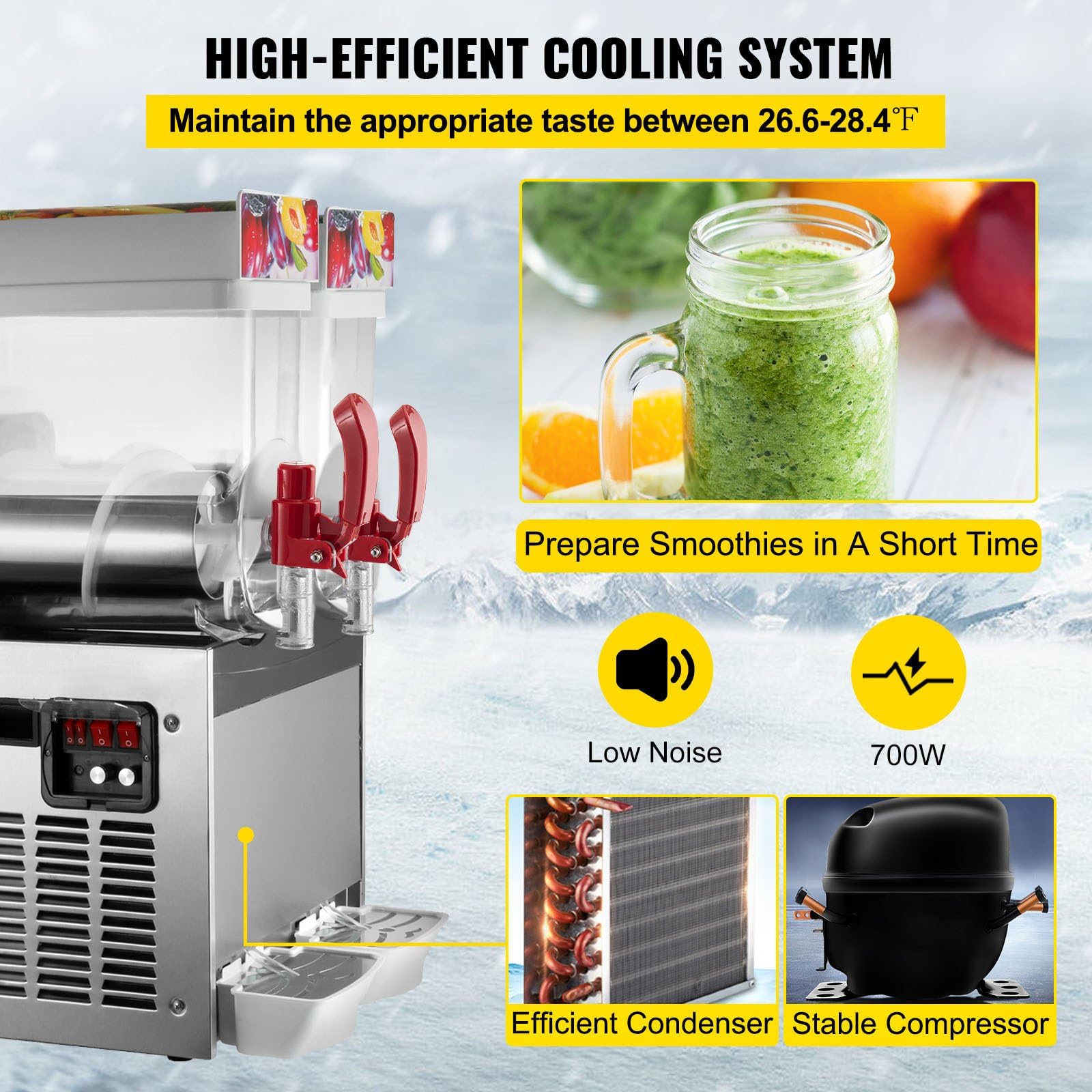 Máquina de Granizado 2x15L Máquina Comercial de Bebidas y Batidos,Máquina para Derretir Nieve de Doble Cilindro,Máquina de Granizado de Bebidas Congeladas Profesional de Doble Tanque,700W