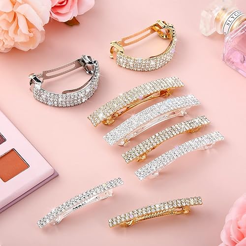 Miniatura 7 de 8 pinzas para el cabello con diamantes de imitación de cristal para novia, pasadores pequeños de semicírculo plateado, pasadores de metal brillante,