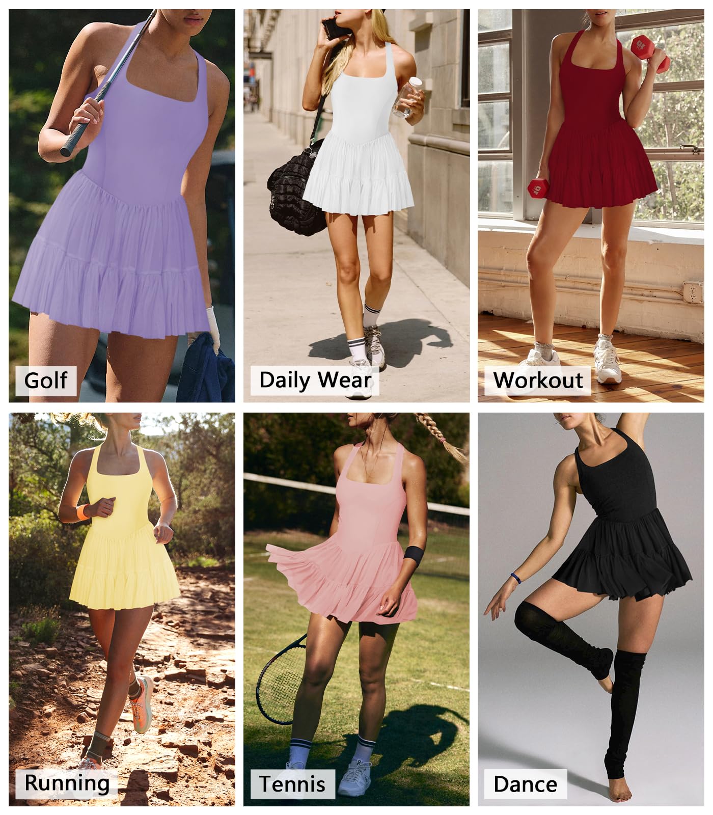 Vestido deportivo de tenis para mujer, plisado, con volantes, cuello halter, sin mangas, para verano, mini vestido de golf con bolsillo para pantalones cortos