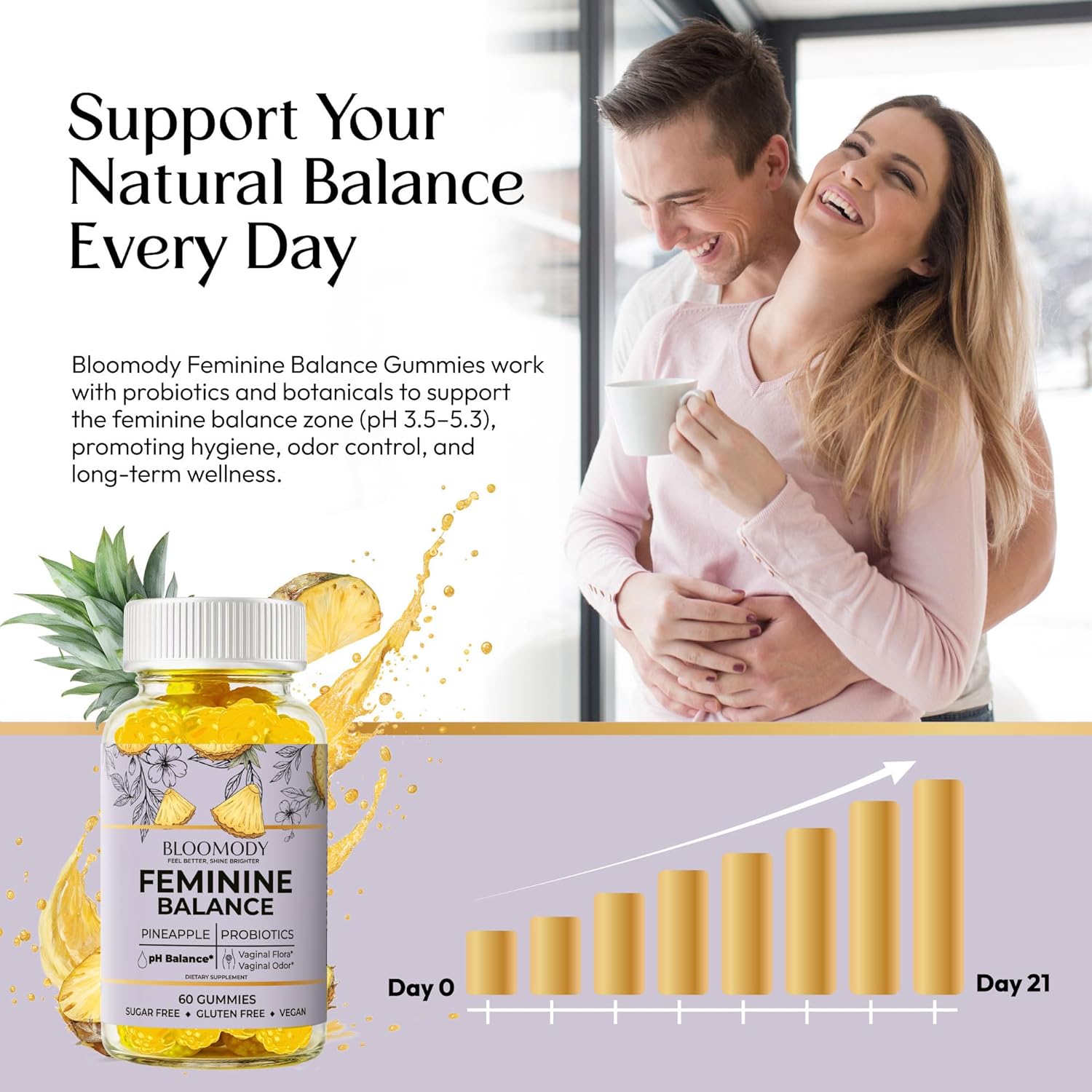 Probiotic Feminine Balance Gummies for Women - pH Balance & Vaginal Health Supplement with Cranberry Vitamin C - Natural Pineapple pH Balancing Gummy for Healthy Odor Hygiene Support