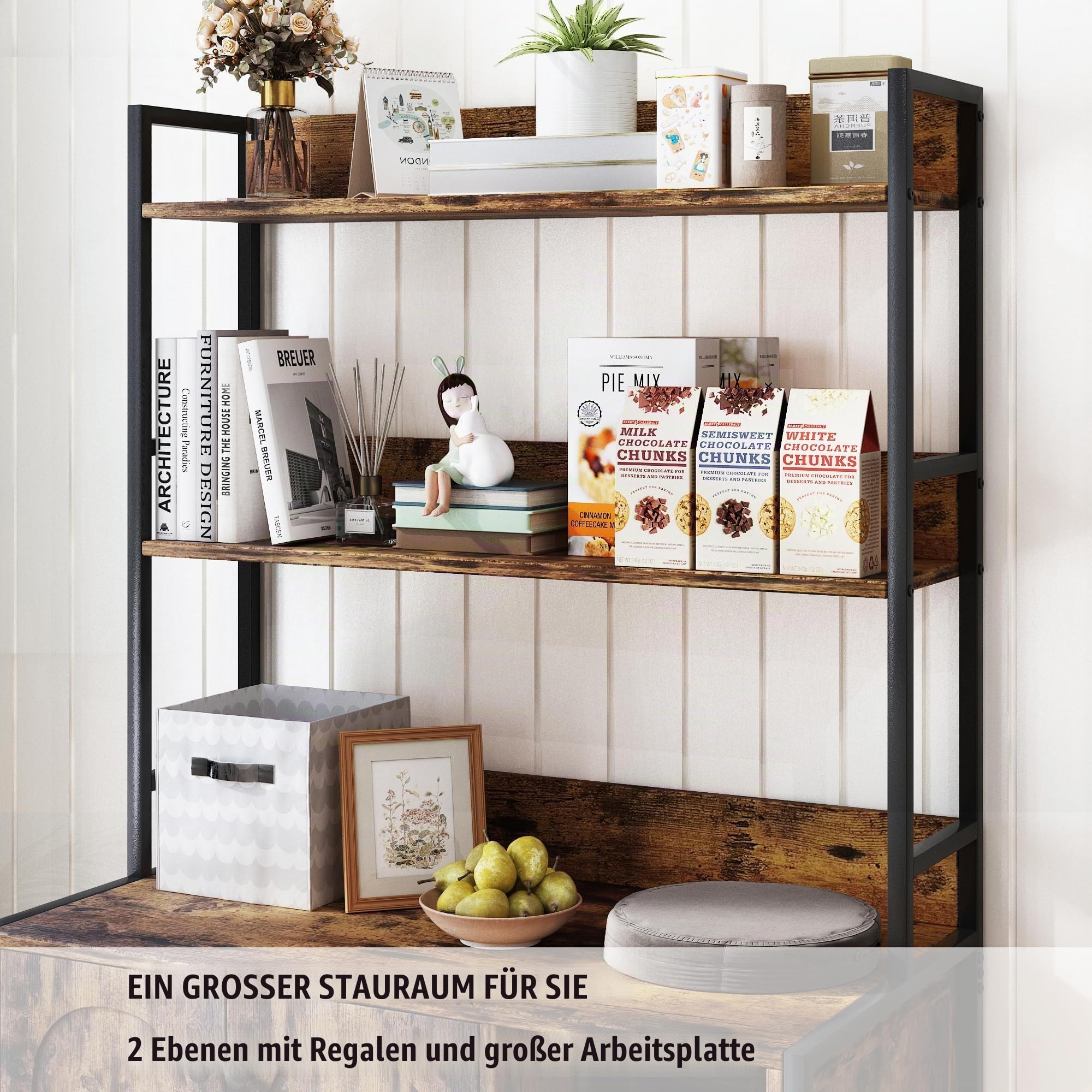 Katzenschrank mit Bücherregal, Kratzbaum mit Katzenklo-Schrank, Katzenklo Schrank mit 3 Ebenen & Eingang, 89 x 45 x 132 cm Versteckt Katzenkloschrank mit Tür, 3-in-1 Modernes Katzenhaus Indoor - Braun