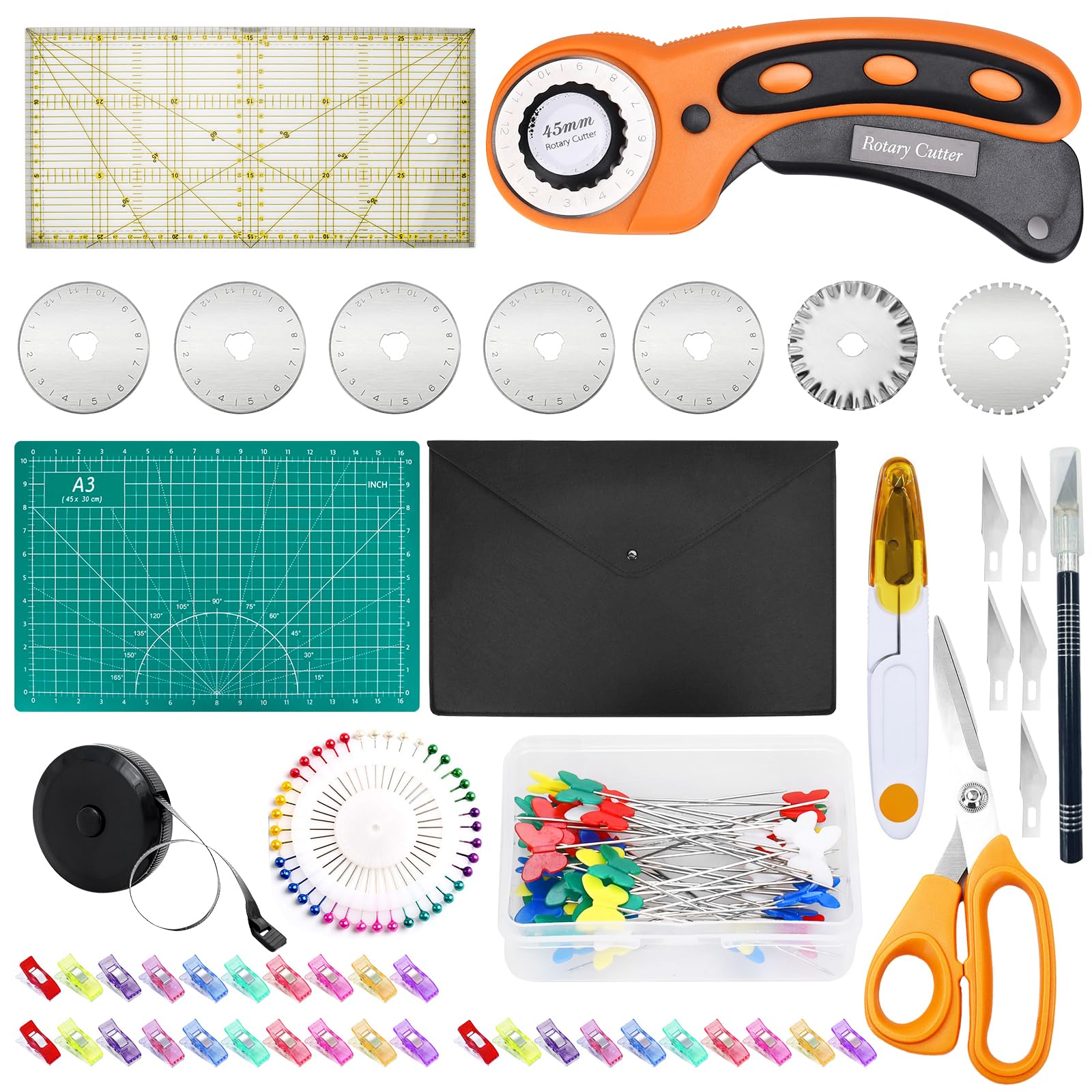 Tappetino Taglio Quilting Taglierina Rotativa Per Tessuti - Kit Completo Con Lame, Tappetino, Forbici E Accessori Rotary Cutter