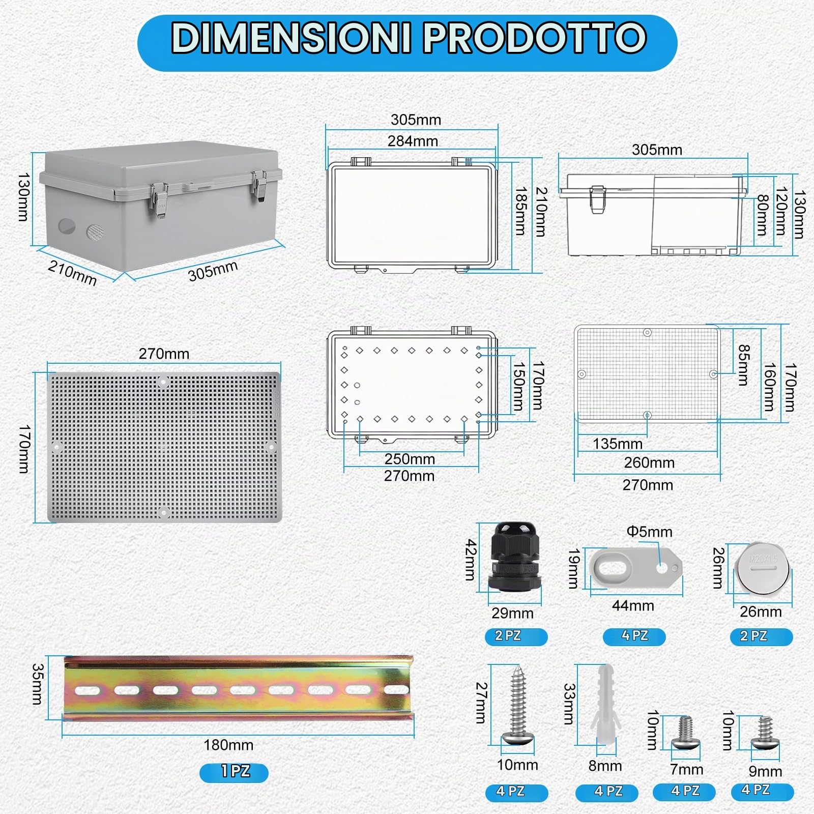 1 PCS Scatola Elettrica da Esterno IP66 20cm x 30cm x 13cm, Scatola di Distribuzione Impermeabile, Scatolas Stagna Elettrica da Esterno, Armadio Elettrico Da Esterno